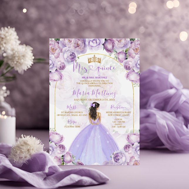 Convites Púrpura Elegante Princesa Lilac Veste Mis Quince (Criador carregado)