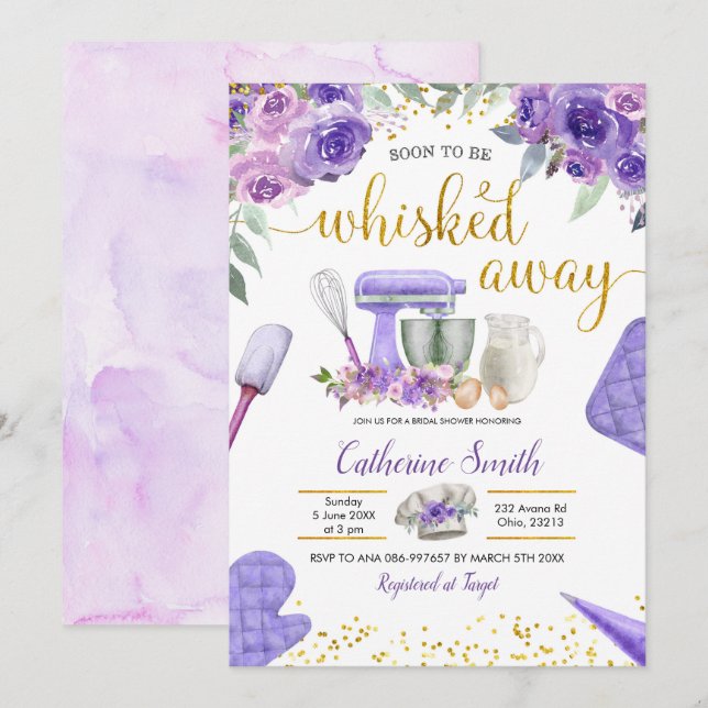 Convites Púrpura estoque o Chá de panela da cozinha (Frente/Verso)