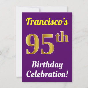 Convites Púrpura, Faux Celebração Dourada de 95° aniver