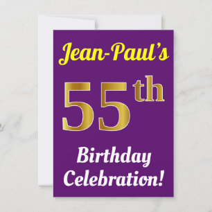 Convites Púrpura, Faux Dourada 55.ª Celebração de Aniversár