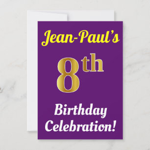 Convites Púrpura, Faux Dourado 8º aniversário Celebraç