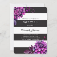Púrpura floral doce 16. Aniversário preto e branco