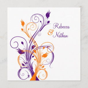 Convites Púrpura Laranja Branco Sq.Convite de casamento