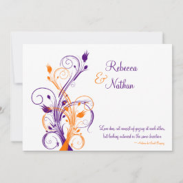 Convites Púrpura, Laranja, Casamento Floral Branco