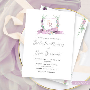Convites Púrpura Lilac Clássica Elegante, Casamento Monogra