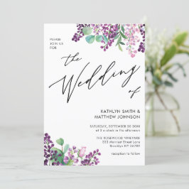 Convites Púrpura Lilac Floral Watercolor Tudo Em Um Casamen