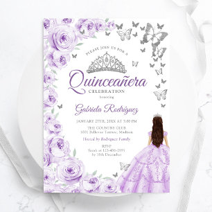 Convites Púrpura Lilás Aquarela Quinceanera Floral