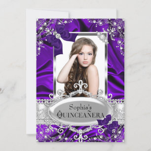Convites Púrpura Pérola e Seda Laço Glamour Quinceanera