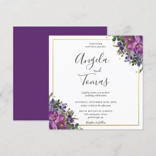 Convites Púrpura Plum Floral Greenerescência Dourada Casada