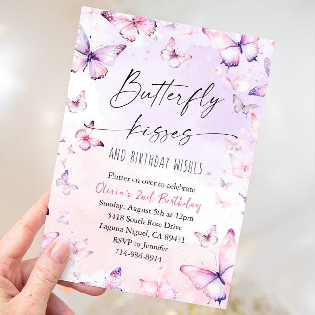 Convites Púrpura Púrpura Borboleta Púrpura Beijos Aniversár (Criador carregado)