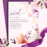 Convites Púrpura Romântica E Edulcora Rosa 16<br><div class="desc">Celebrar um marco especial com este Convite 16 para o Sweet 16, Roxo Romântico e Flor Rosa. Apresentando uma impressionante design de aquarela de flores silvestres delicadas em tons suaves de roxo e rosa, este convite expele encanto e elegância. A caligrafia graciosa acrescenta um toque de sofisticação, fazer perfeito para...</div>
