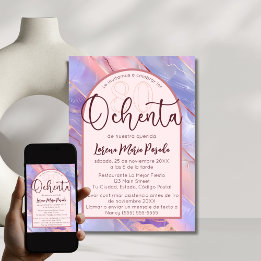 Convites Púrpura Rosa Agate 80 Espanhol Aniversário Para El