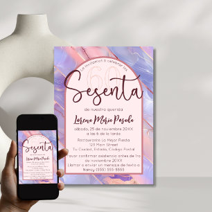 Convites Púrpura Rosa Agate Espanhol 60º Aniversário Para E