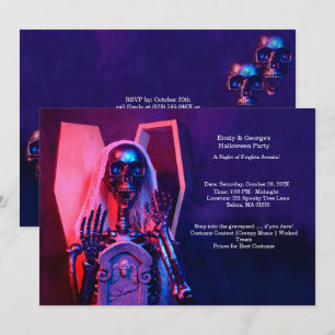 Convites Púrpura Skeleton Coffin Festa de Halloween