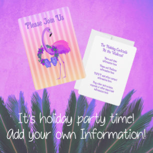 Convites Púrpura Tropical Flamingo Personalizado Natal
