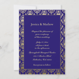 Convites Púrpura Violeta e Padrão Dourado   Casamento Moder