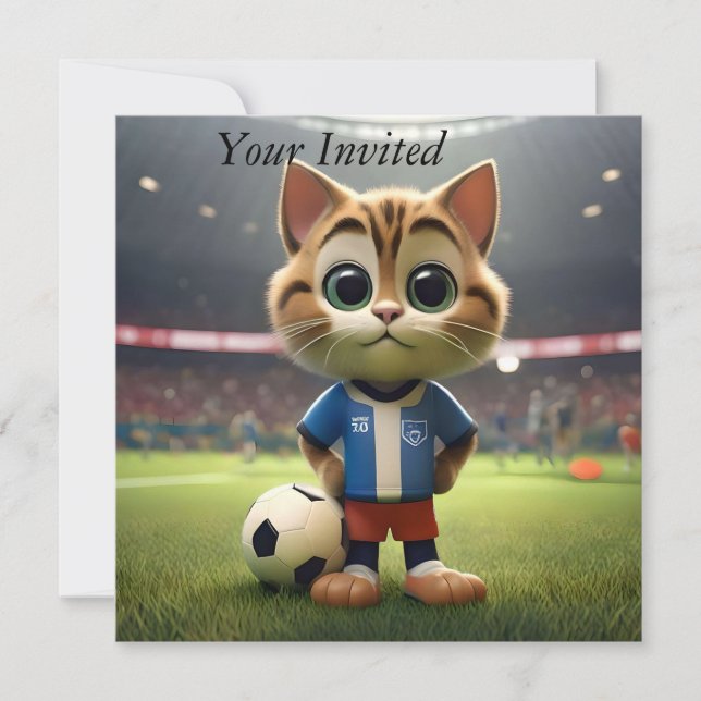 Convites "Purr-fect Striker: O Gato De Futebol 3D" (Frente)