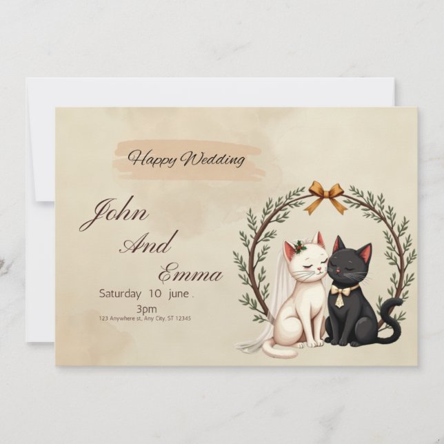 Convites Purrfect Union: John and Emma's Whimsical Wedding  (Frente)