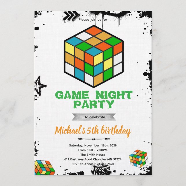 Convites Puzzle Cube Game Party Invitation (Frente)
