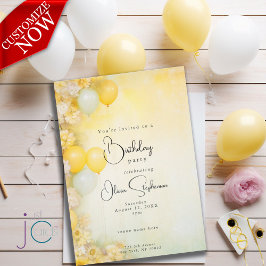 Convites QR Aniversário Floral Amarelo Limão Vibrante