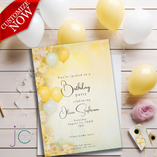Convites QR Aniversário Floral Amarelo Limão Vibrante