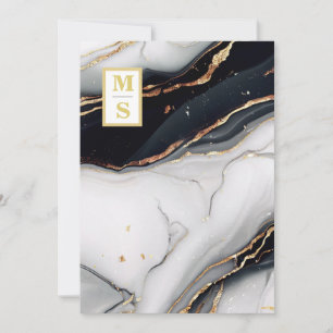 Convites *~ QR BLACK White Marble Agate AR66 RSVP Casamento