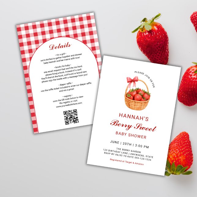 Convites QR Code Berry Sweet Strawberry Girl Baby Shower (Criador carregado)