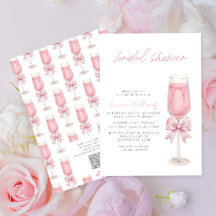 QR Code Blush Pink Bow Champagne Bridal Shower