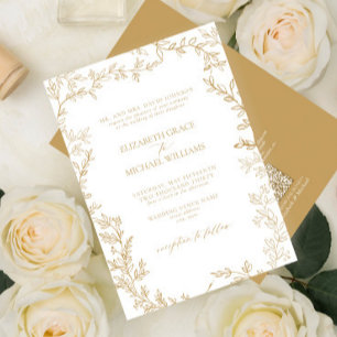 Convites QR Code Classic Formal Elegant Gold Leafy Wedding