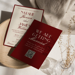 Convites QR Code de Casamento Creme Borgonha Sofisticado Di