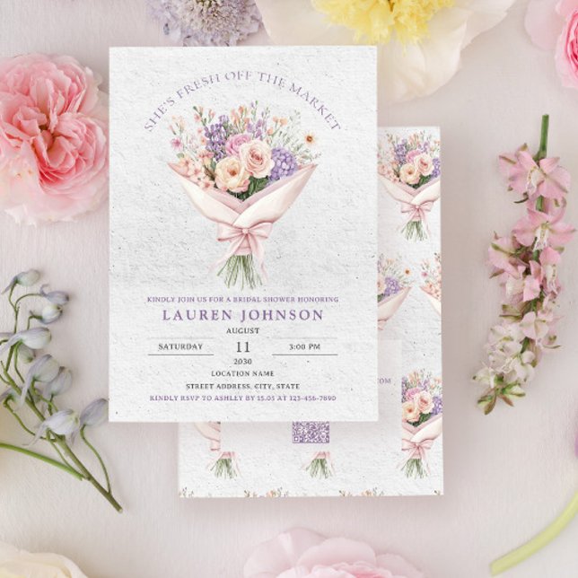Convites QR Code Elegant Fresh Off the Market Floral Bridal (Criador carregado)