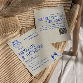 Convites QR Code Hand Drawn Blue Cake Bows Unique Wedding 