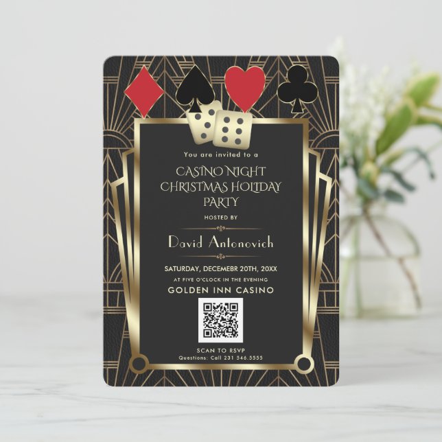 Convites QR Code Las Vegas Casino Noite Feriado I (Em pé/Frente)