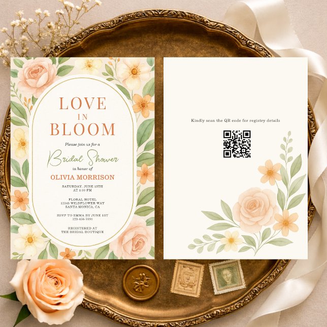 Convites QR Code Love in Bloom Floral Bridal Shower (Criador carregado)