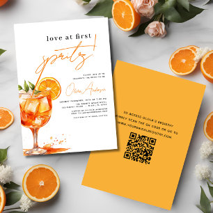 Convites QR Code Love in First Spritz Orange Chá de panela