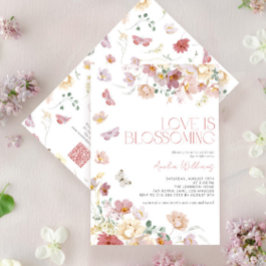 Convites QR Code Love is Blossoming Pink Bridal Shower
