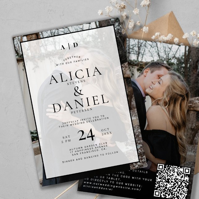 Convites QR code modern simple typography 2 photo wedding (Criador carregado)