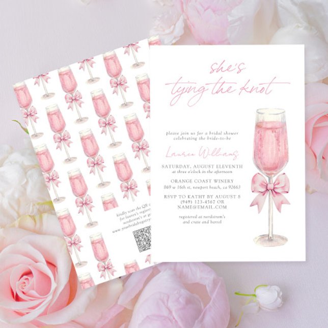 Convites QR Code Pink Bow Shes Tying the Knot Bridal Shower (Criador carregado)