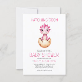 Convites QR Code Pink Dinosaur Hatching Soon Baby Shower