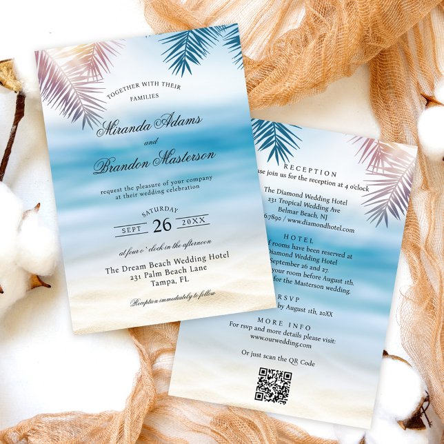 Convites QR Code Tropical Palm Beach All in One Wedding (Criador carregado)