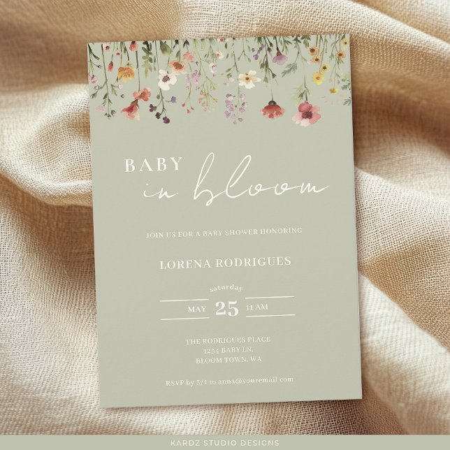Convites Qr Code Wildflower Baby in Bloom Chá de fraldas (Front of Invite shown in 5 x 7 inches, choose size, paper, and corner style.)
