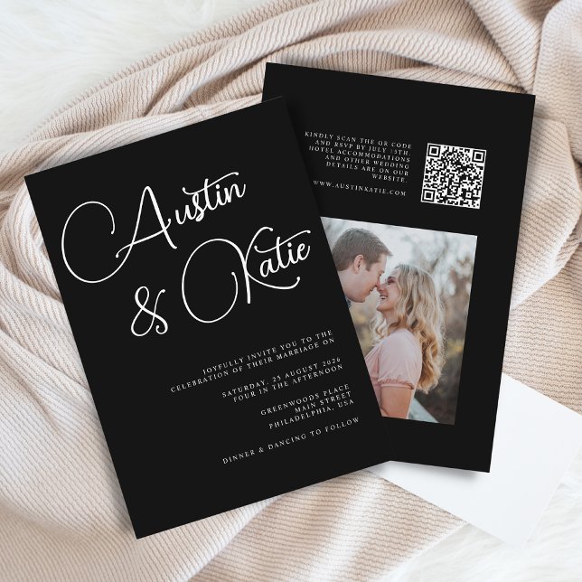 Convites QR de Casamento de Foto de Script Contemporâneo de (Criador carregado)