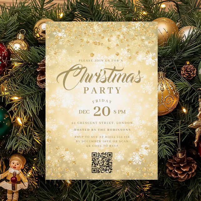 Convites QR Gold Winter Diamonds Glitter Christmas Party (QR Gold Winter Diamonds Glitter Christmas Party Invitation)