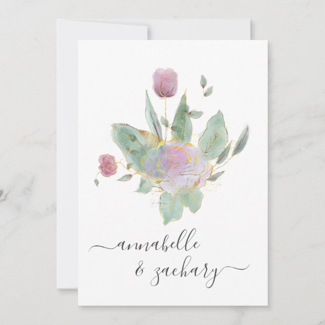 Convites *~* QR MINIMAL Rosa RSVP Buquê Bud AR12 Casamento (Frente)