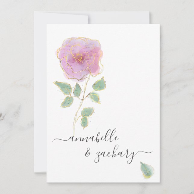 Convites *~* QR MINIMAL Rosa RSVP Dourado Glitter AR12 Casa (Frente)