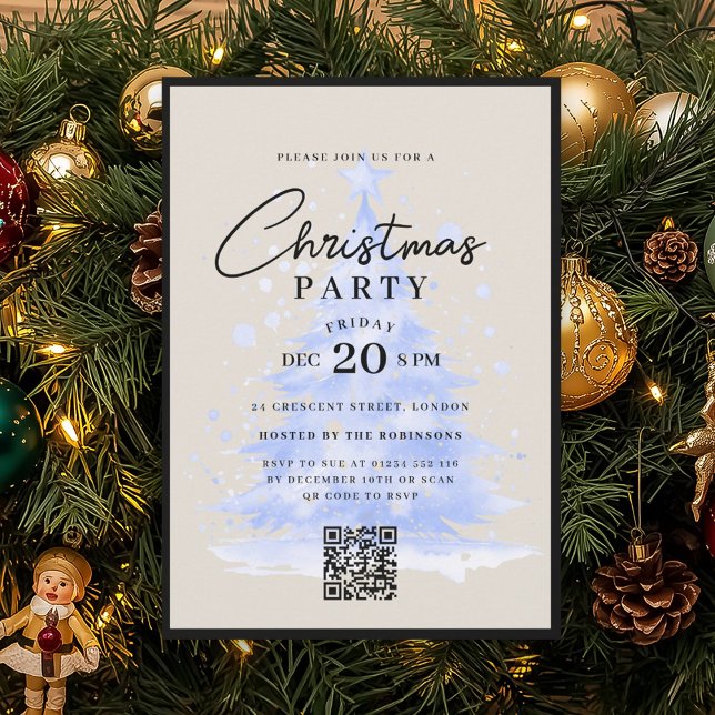 Convites QR Navy BLUE Christmas Tree Christmas Party (QR Navy BLUE Christmas Tree Christmas Party Invitation)