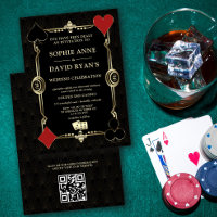QR Ouro Art Déco Cassino Vegas Pôquer Casamento An