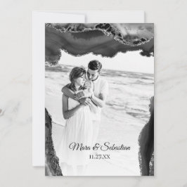 Convites *~* QR PHOTO RSVP AR13 AGATE Black Wedding Invi