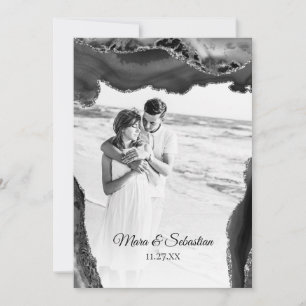 Convites *~* QR PHOTO RSVP AR13 AGATE Black Wedding Invi