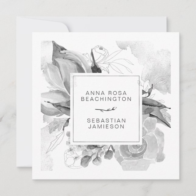 Convites *~* QR RSVP AR12 Casamento Simples Floral (Frente)